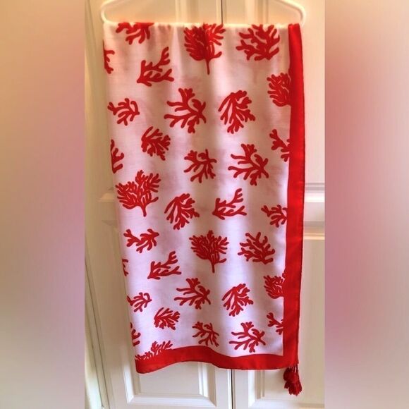 Mud Pie Scarf Coral Design in Orange/White - Picture 7 of 9